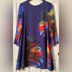 LEIFSDOTTIR Anthro EASTER XS 100% Silk Purple Abstract Swing Babydoll MID Dress